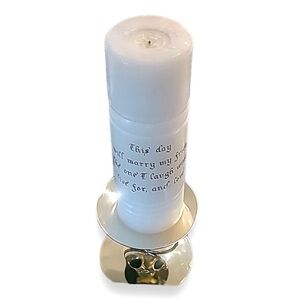 Vintage Sweet Marriage Quote Wedding Gift Candle on Wedding Bells Pedestal